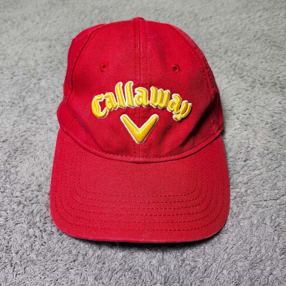 Callaway Mens OSFM Golf Hat Red Yellow Embroidered Logo Cotton Adjustable Strap